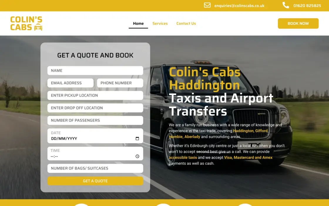 The Colin’s Cabs website on a desktop screen