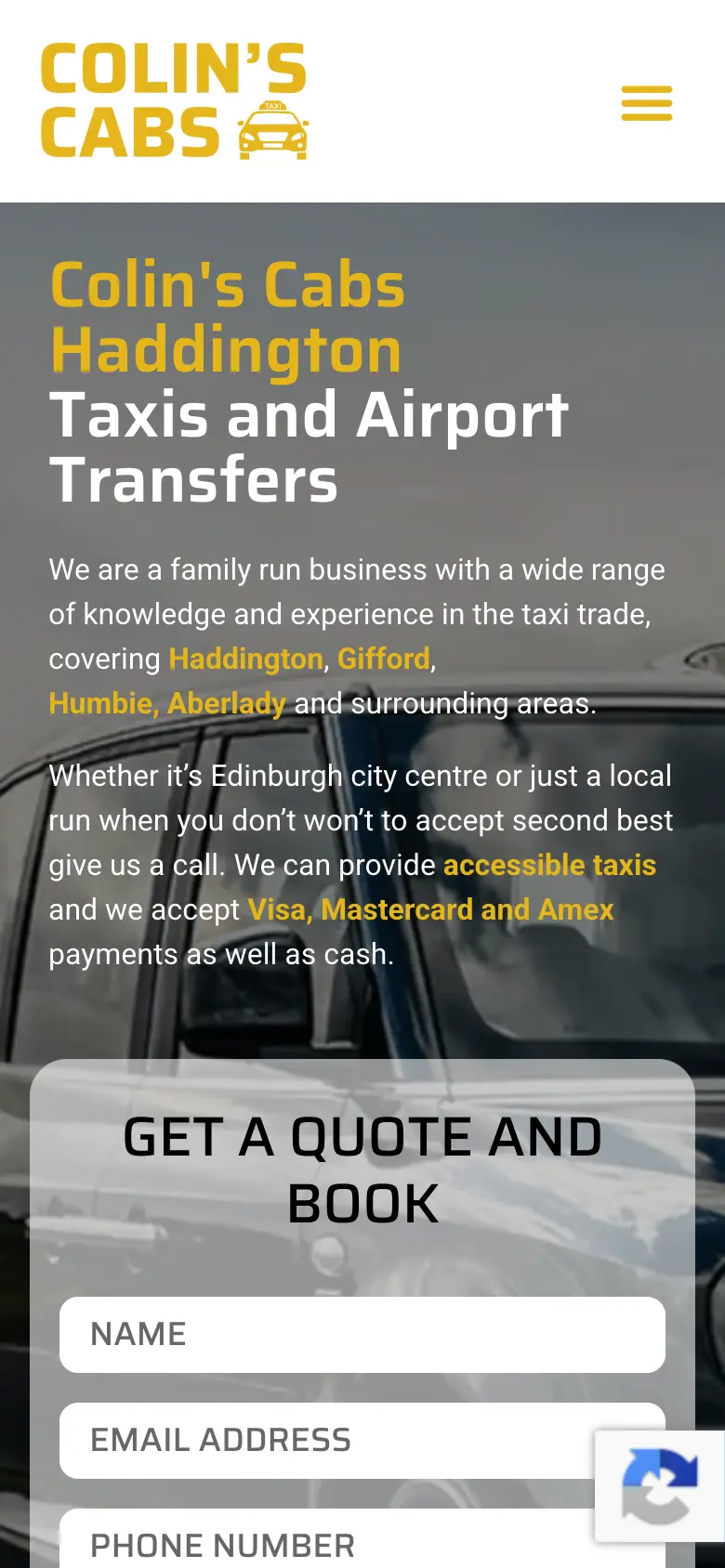 The Colin’s Cabs website on a phone