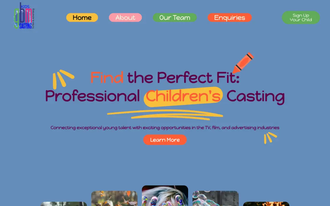 The GBM Kids Casting website on a desktop screen