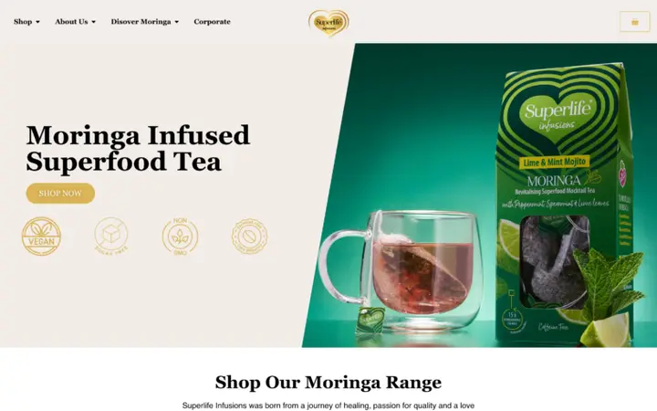 The Superlife Infusions website on a desktop screen