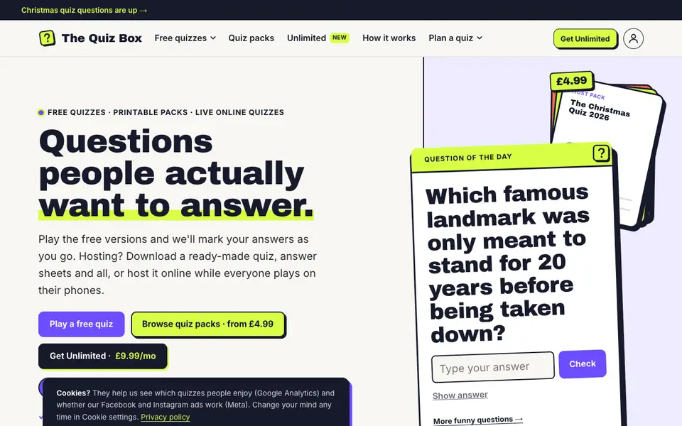 The The Quiz Box website